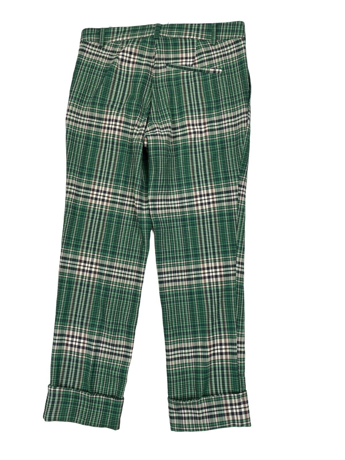 Free People Women's Green Plaid Cuffed Leg Pants - 4