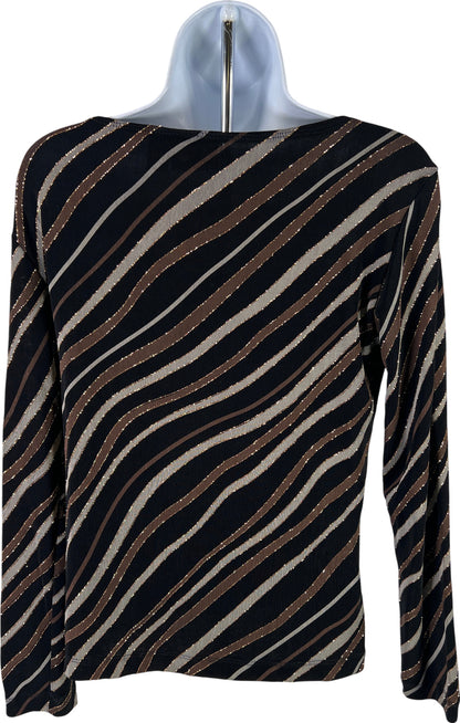 Chico’s Design Women’s Black/Brown Metallic Long Sleeve Blouse - 0/US S