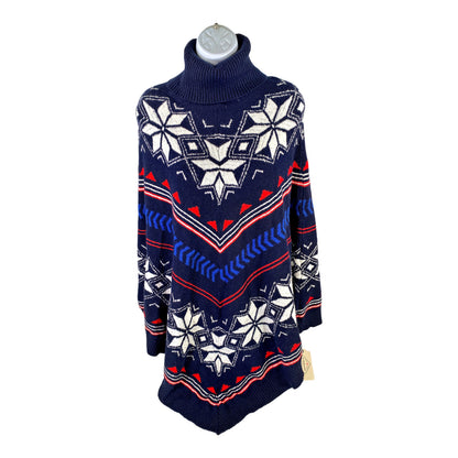 NEW St.Johns Bay Women’s Navy Blue Snowflake Poncho Sweater - XS/S