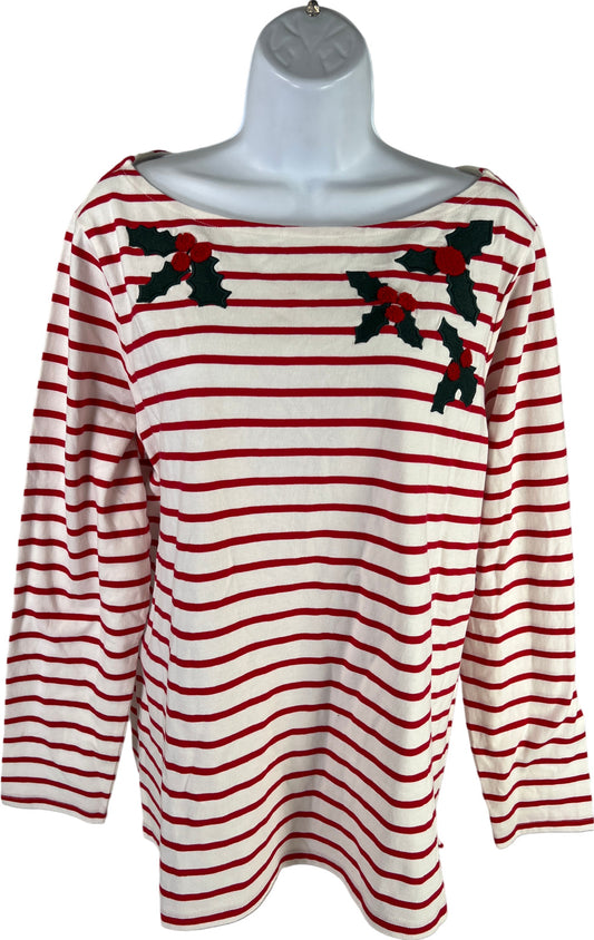 NEW J.Jill Women’s White/Red Striped Mistletoe Long Sleeve Shirt - Plus 1X