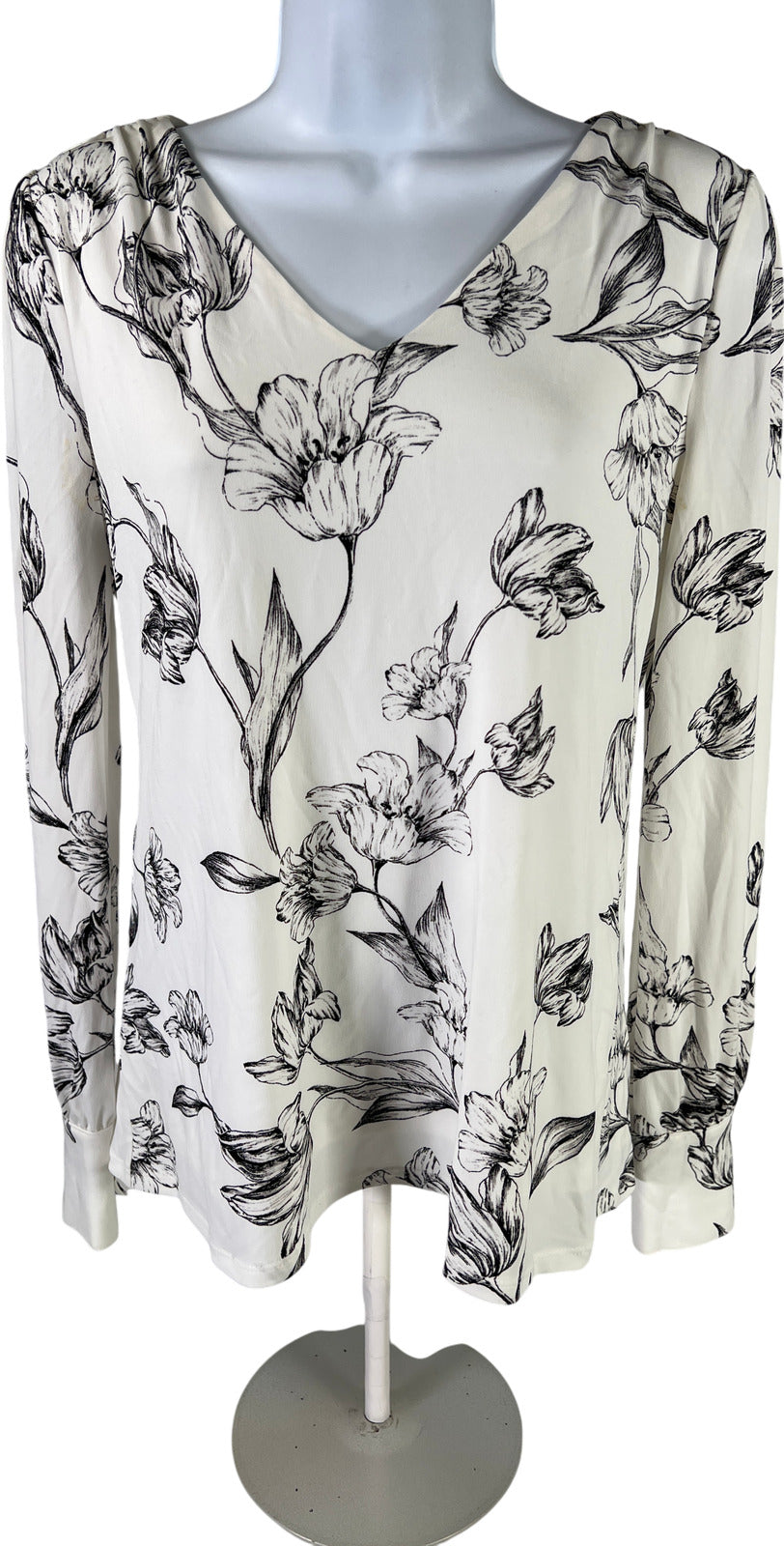 White House Black Market Women’s White Floral Long Sleeve Stretch Top - XS