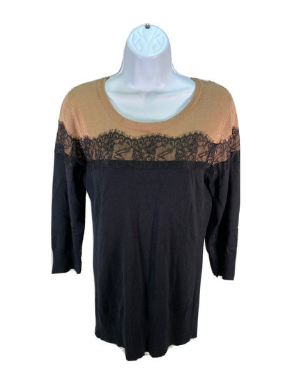 NEW Apt. 9 Women's Black/Brown Long Sleeve Lace Accent Sweater Sz M