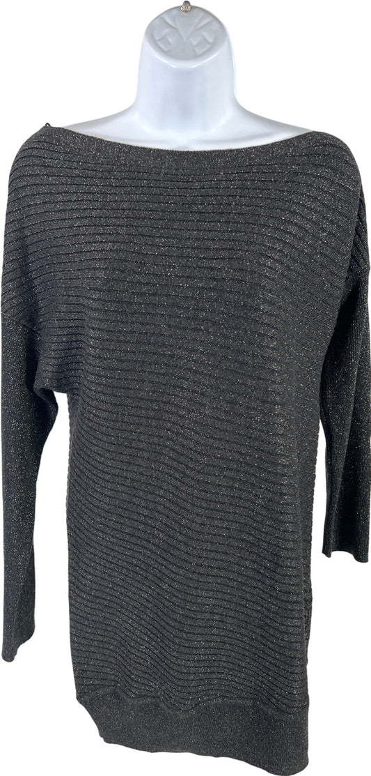 White House Black Market Women’s Dark Gray Metallic Off Shoulder Sweater - XS