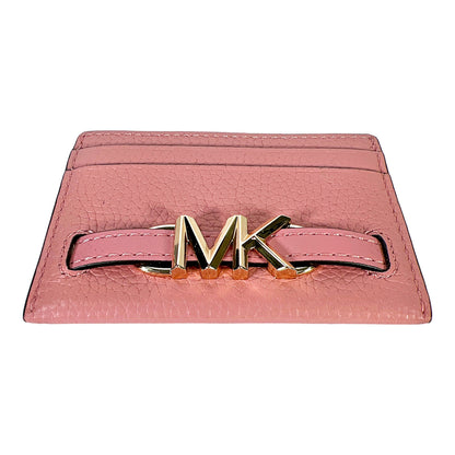 Michael Kors Women’s Pink Leather Reed Logo Card Case Wallet