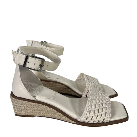 Vince Camuto Women's White Bretandi Leather Woven Wedge Sandals - 7.5