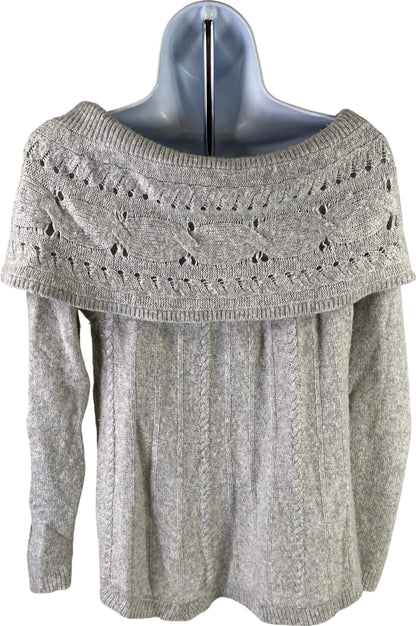 White House Black Market Women’s Gray Open Knit Jeweled Sweater - M