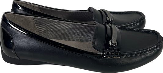 Abella Women’s Black Faux Leather Buckle Accent Loafers Flats - 8