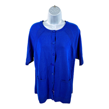 NEW CJ Banks Women’s Blue Short Sleeve Button Up Cardigan Sweater - X/14