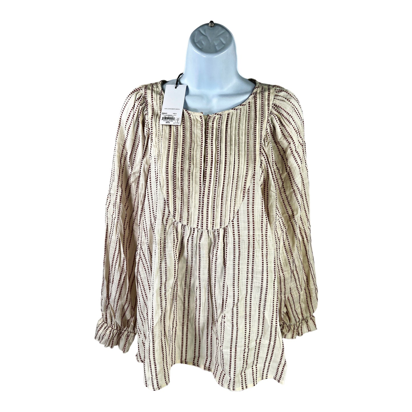 NEW Elizabeth and James Women’s Beige Striped Boho Style Blouse - M