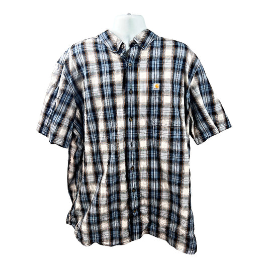 Carhartt Men’s Blue Plaid Short Sleeve Button Down Shirt - 3XL Tall
