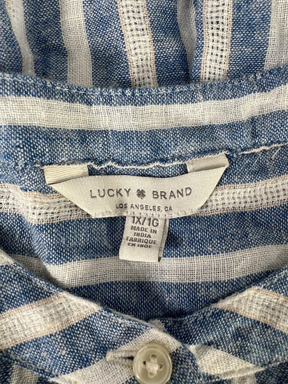 Lucky Brand Women’s Blue/White Linen Pullover Shirt - 1X