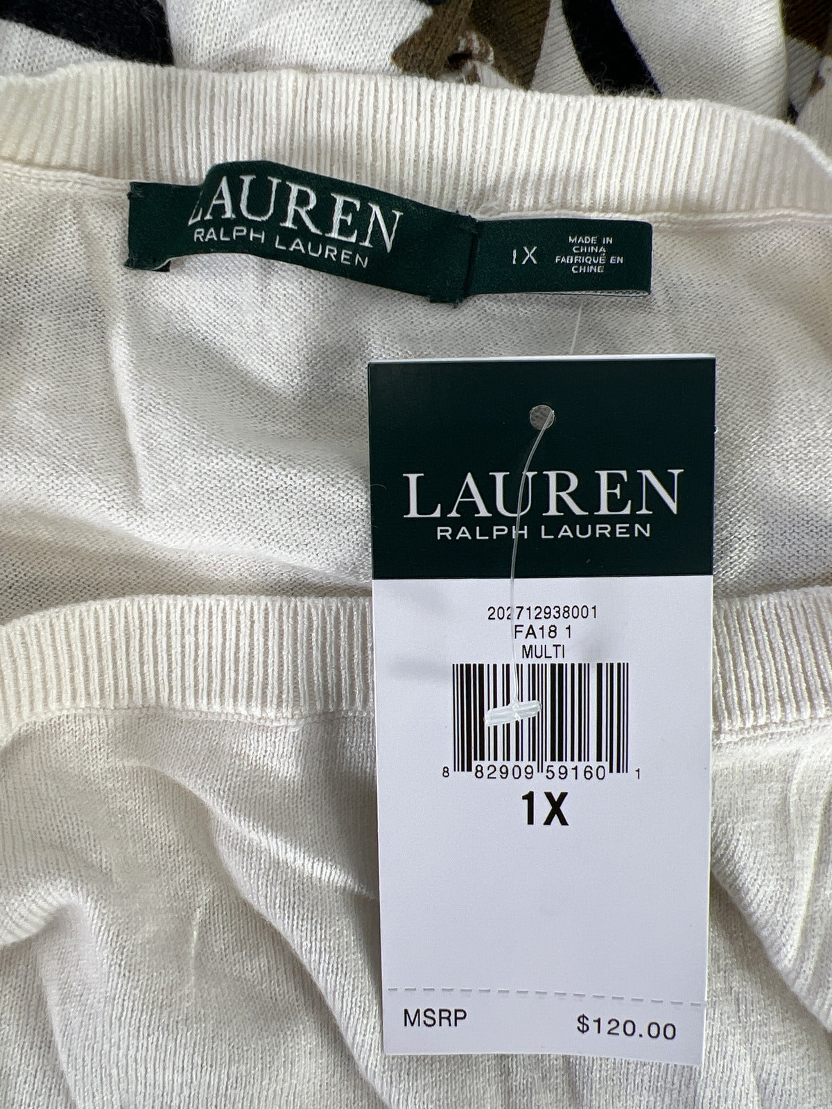 NEW Lauren Ralph Lauren Women’s Ivory Thin Knit Long Sleeve Sweater - Plus 1X