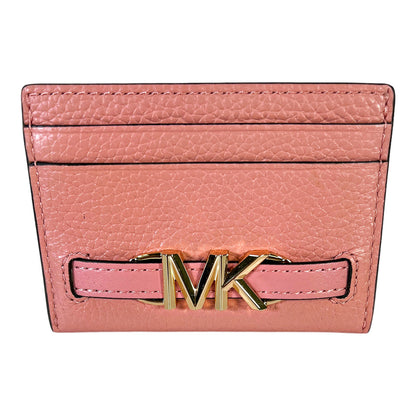 Michael Kors Women’s Pink Leather Reed Logo Card Case Wallet