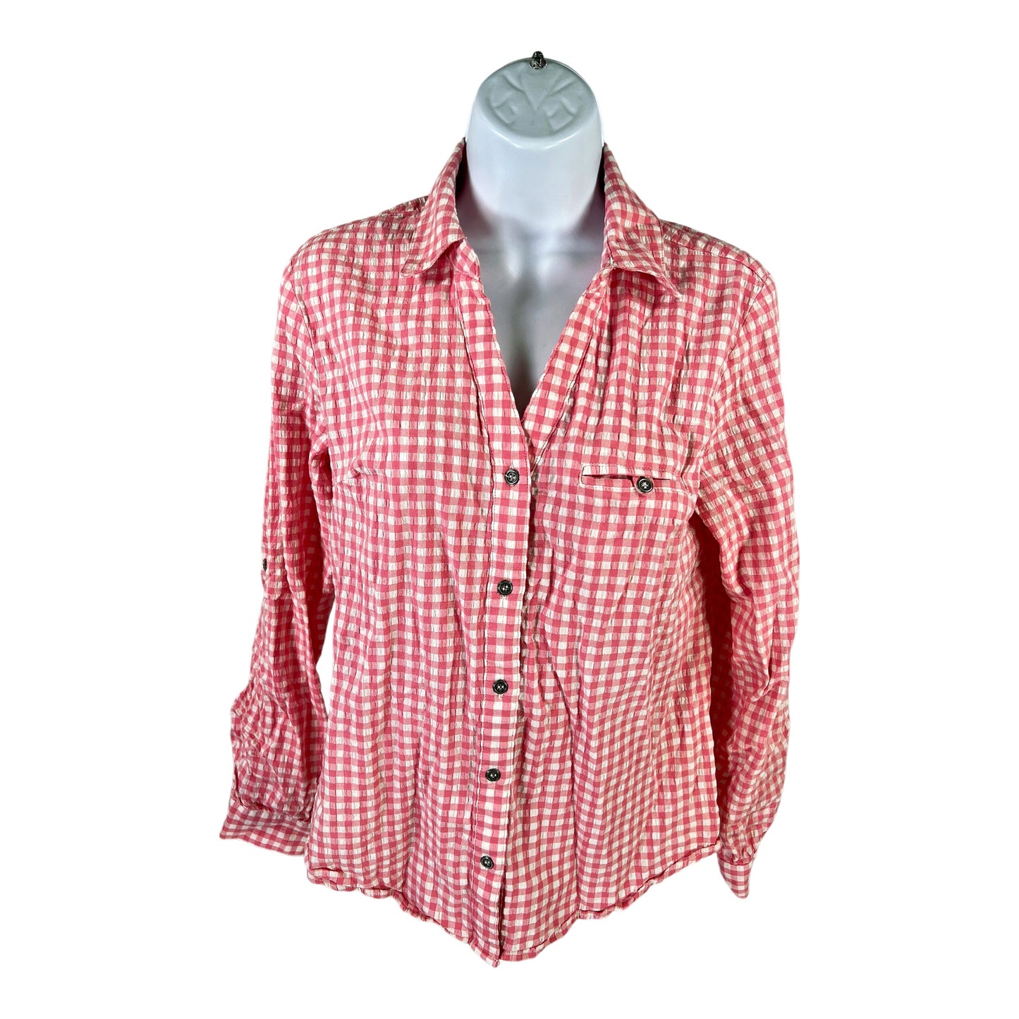 Kut from the Kloth Women’s Pink Plaid Button Up Western Top - Petite M