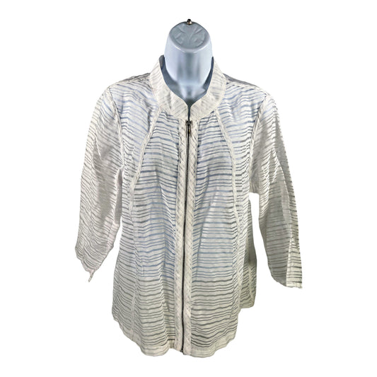 Coldwater Creek Women’s White Sheer 3/4 Sleeve Full Zip Jacket - 12