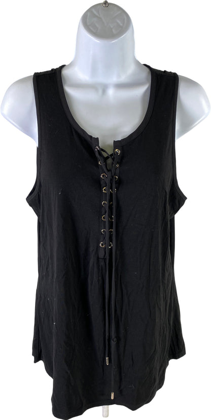 White House Black Market Women’s Black Lace Up Tank Top - L