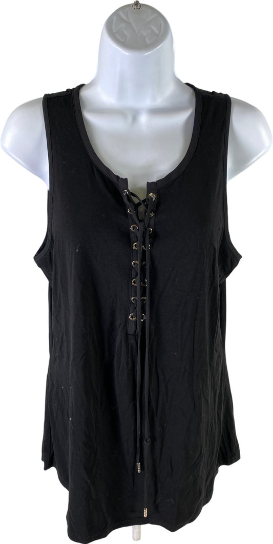 White House Black Market Women’s Black Lace Up Tank Top - L