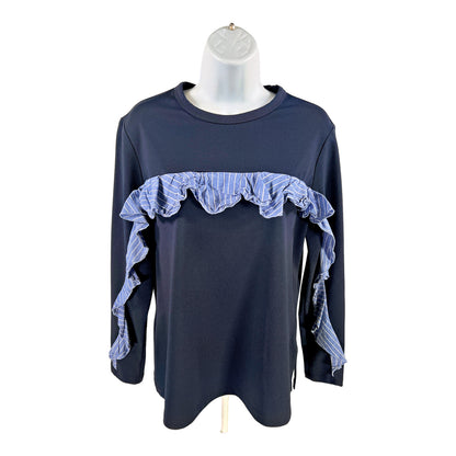 Drew Women’s Blue Ruffle Accent Long Sleeve Blouse - S