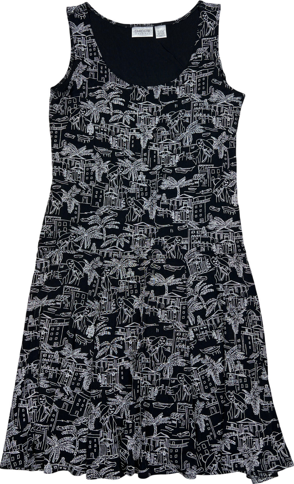 Chico’s Travelers Women’s Black Tropical Vacation Sleeveless Dress - 1/US 8