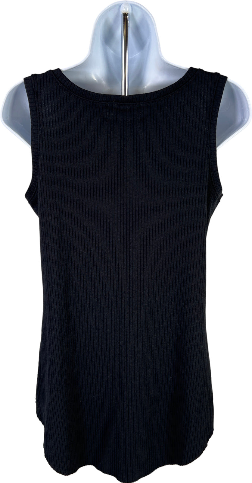 Revir Women’s Black Ribbed Sleeveless Tunic Tank Top - L