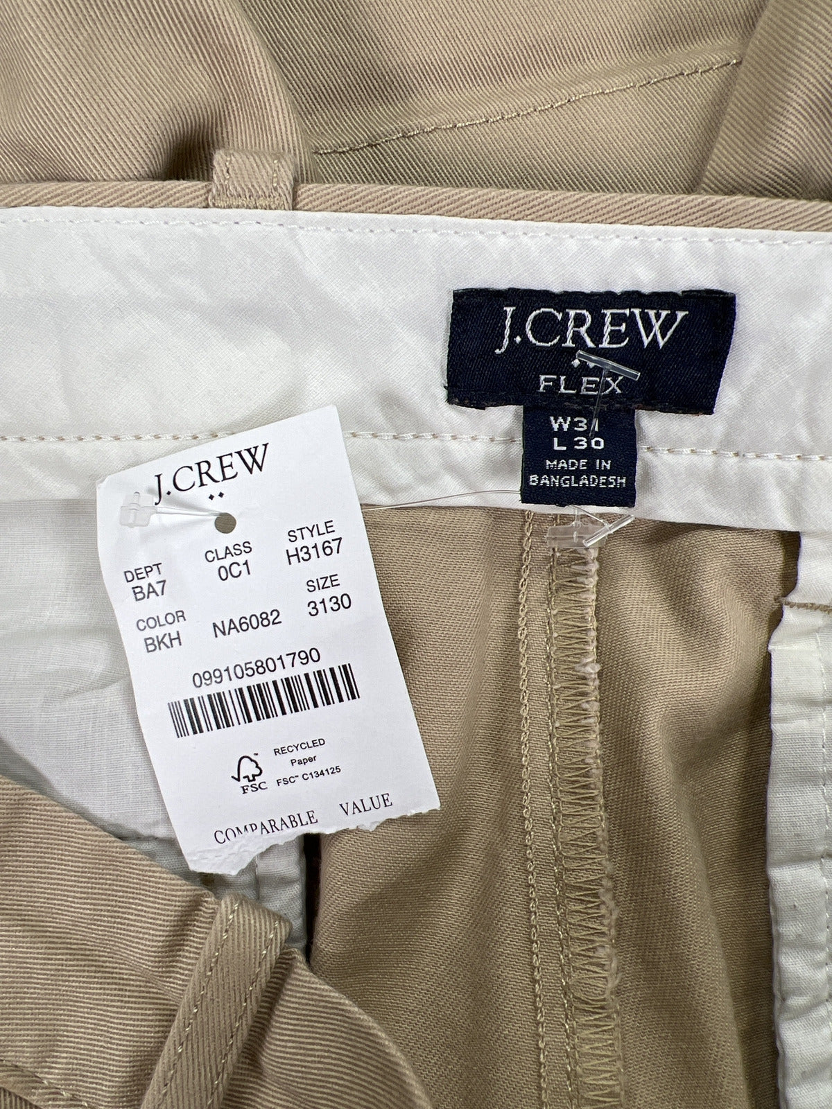 NEW J. Crew Men’s Beige Slim Fit Flex Chino Khaki Pants - 31x30