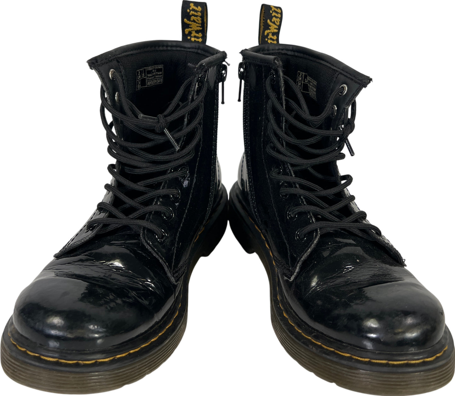 Doc Martens Junior/Girls Black Patent Leather Side Zip Lace Up Combat Boots - 3