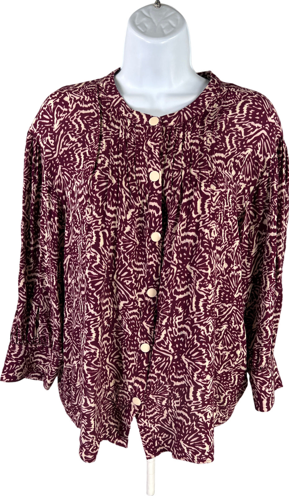 Ba&sh Women’s Purple/White Snap Front 3/4 Sleeve Blouse - L