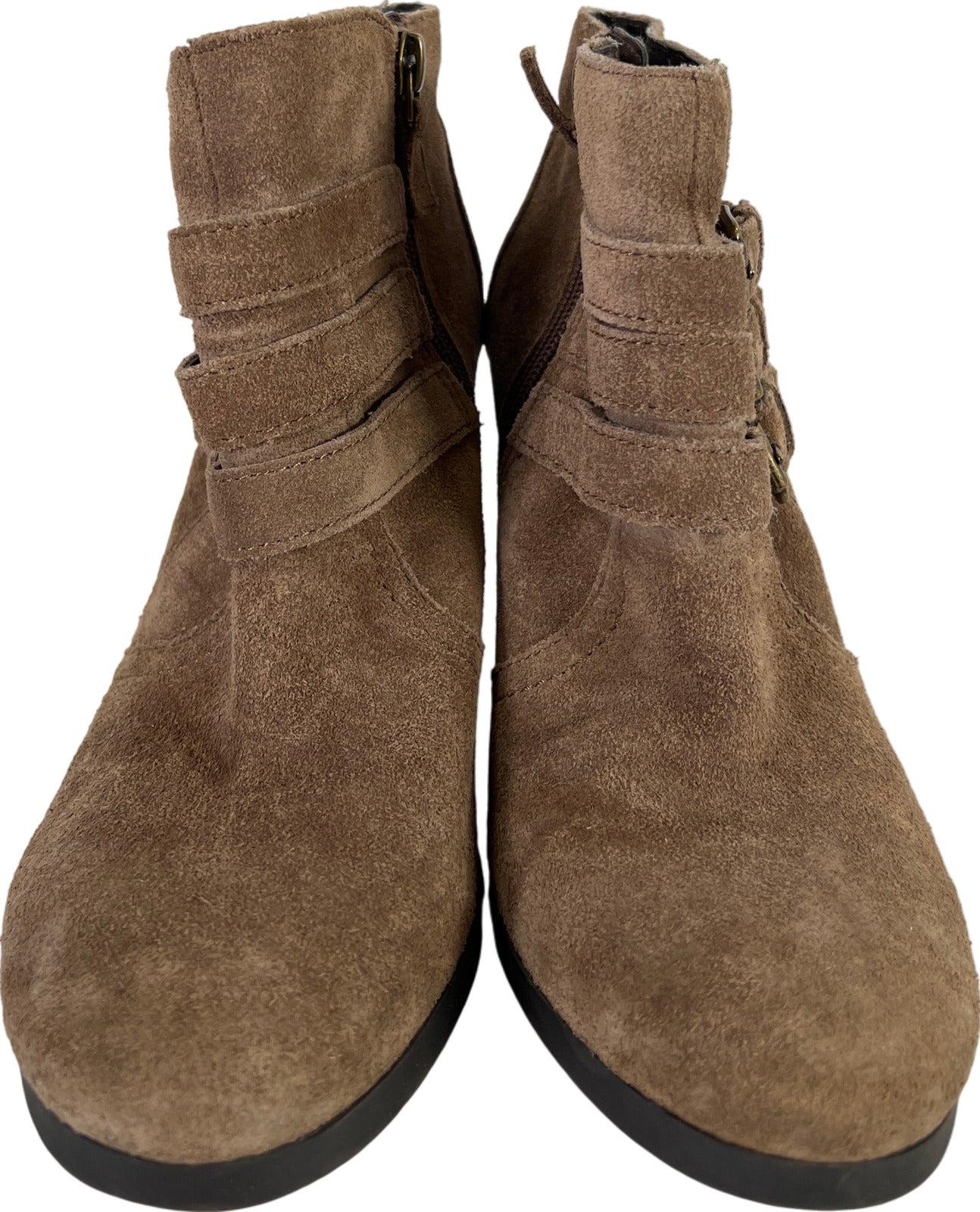 Franco Sarto Women’s Brown Suede Buckle Accent Wedge Booties - 7.5 M