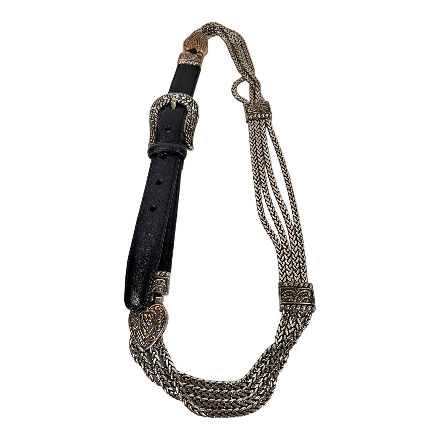 Brighton Women’s Black Leather & Chain Belt - L