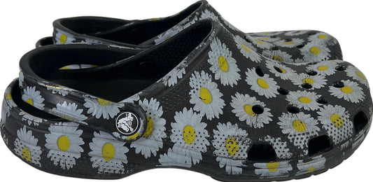 Crocs Women’s Black Floral Daisy Print Classic Clogs Shoes - 9