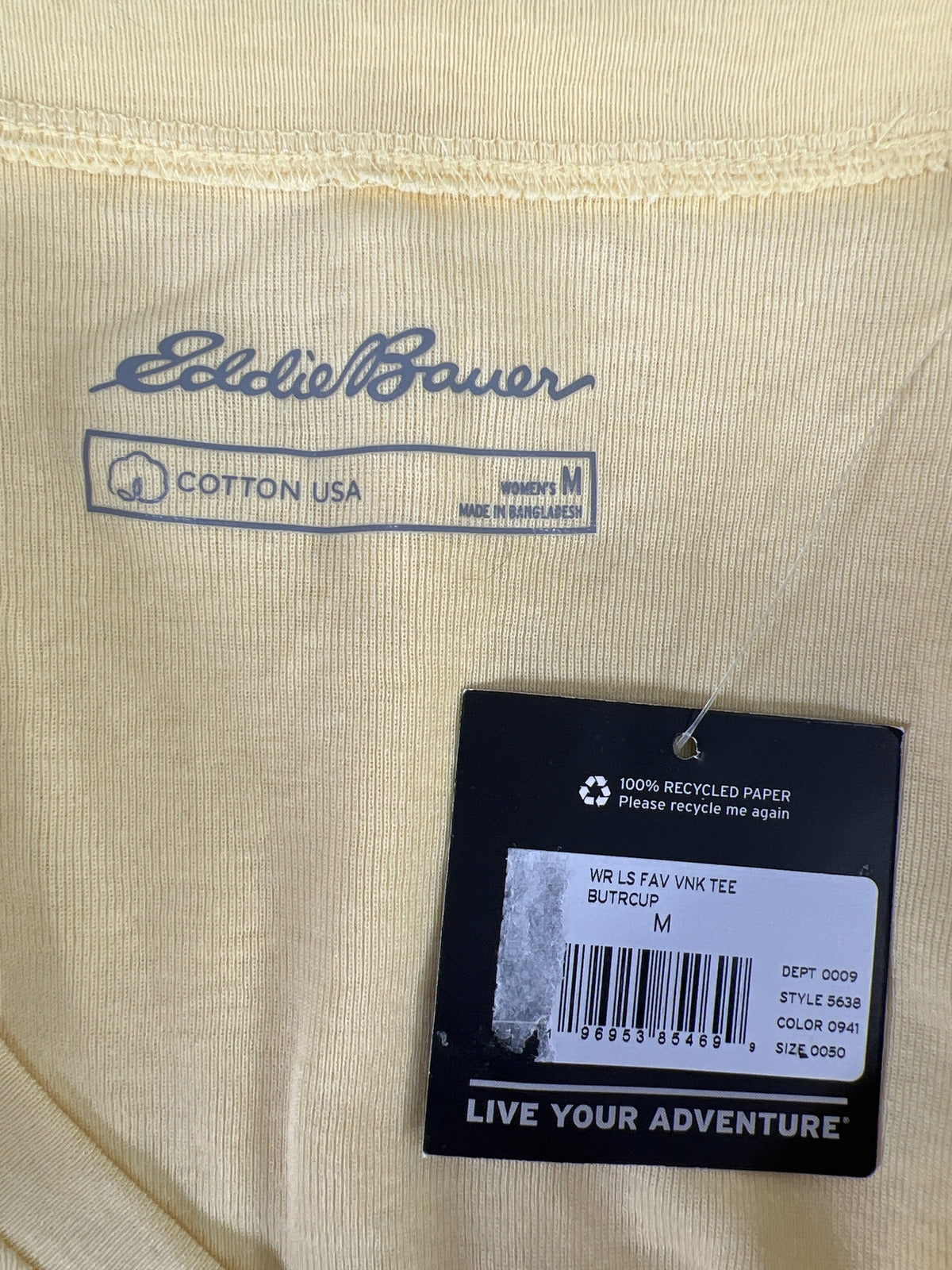 NEW Eddie Bauer Women’s Yellow Long Sleeve V-Neck T-Shirt - M