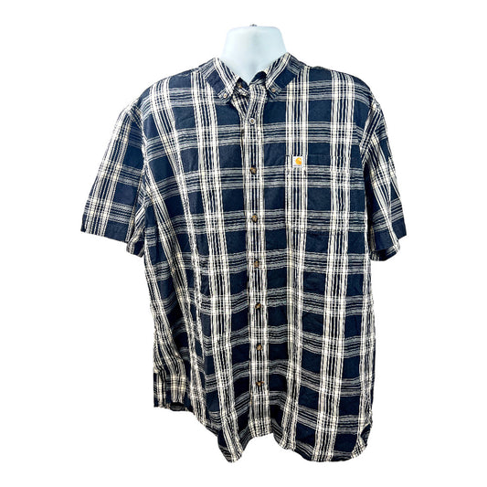Carhartt Men’s Black Plaid Short Sleeve Button Down Shirt - 3XL Tall