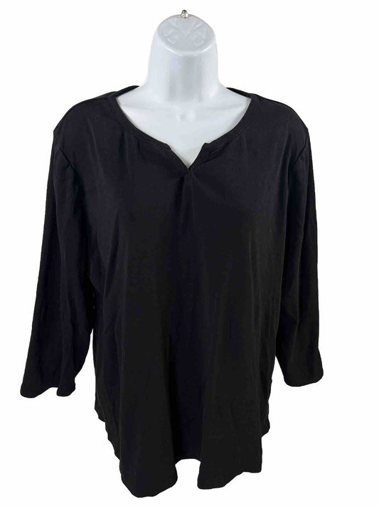 Chico's Women's Black 3/4 Sleeve V-Neck T-Shirt - 3/ US XL