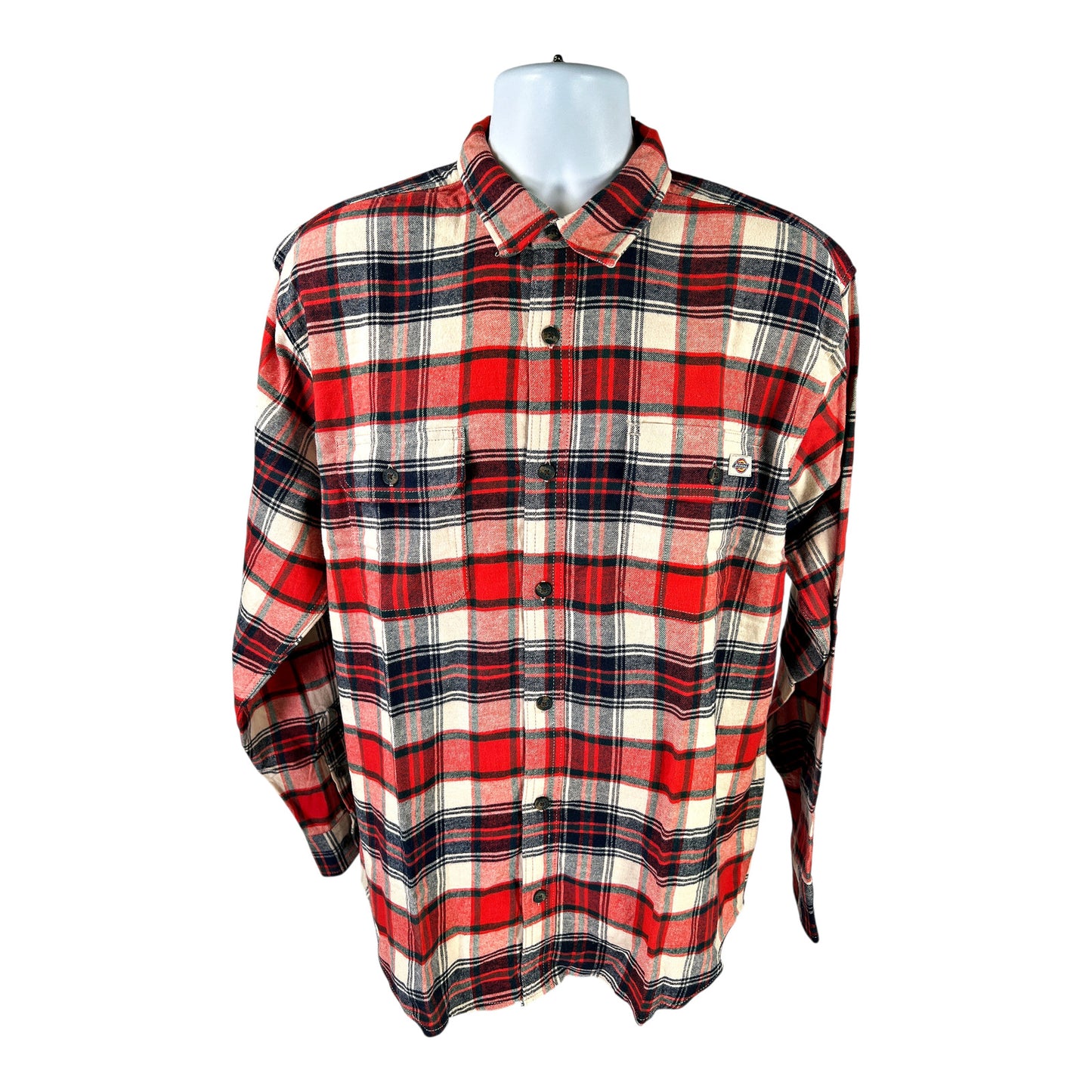 NEW Dickies Men’s Red Plaid Relaxed Fit Button Up Flannel Shirt - L