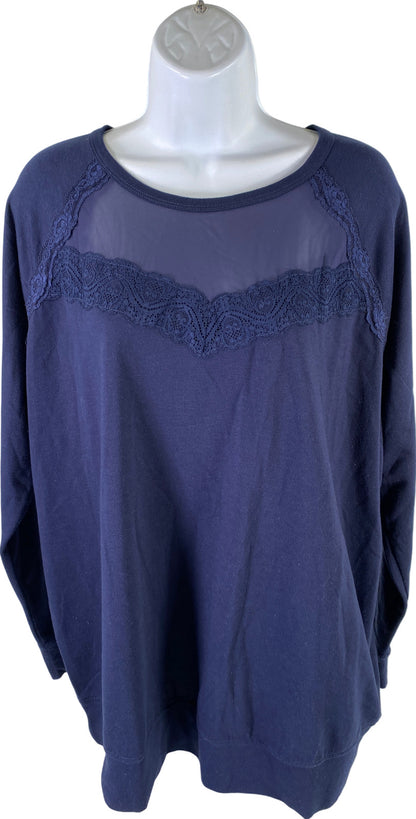 Torrid Women’s Navy Blue Long Sleeve Lace Accent Top - Plus 1X