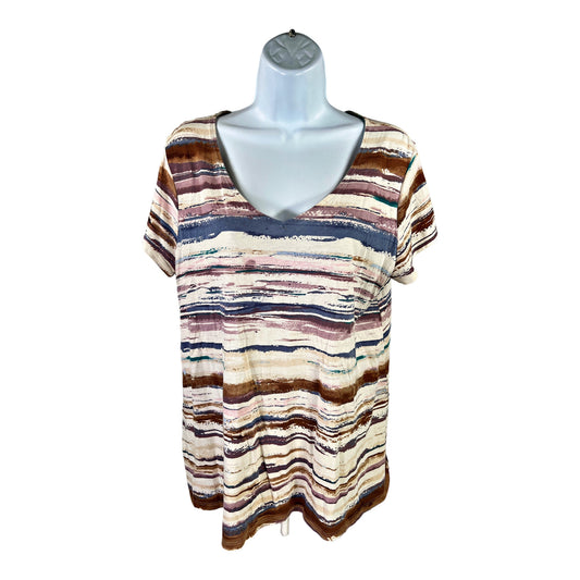 Pure J.Jill Women’s Ivory/ Multi-Color Short Sleeve V-Neck T-Shirt - M Petite