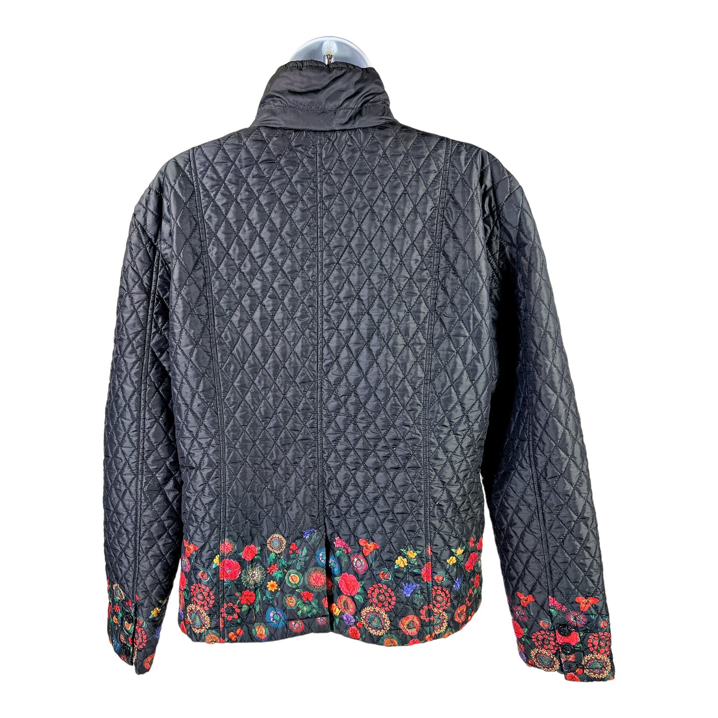 Desigual Women’s Black Floral Accent Quilted Button Front Jacket - 44