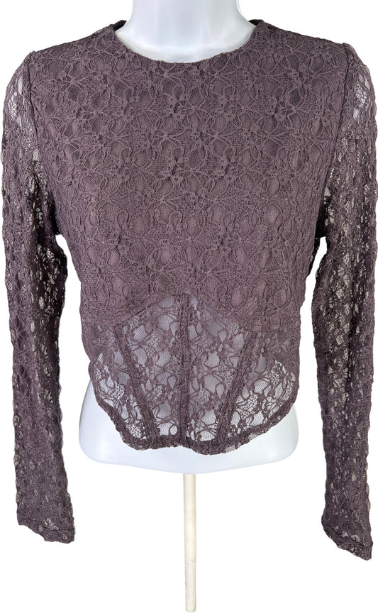 NEW Dizzy Lizzy Women’s Purple Floral Lace Long Sleeve Crop Top - M