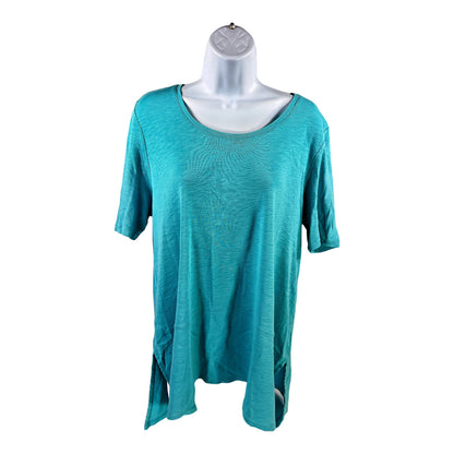 J.Jill Women’s Blue Short Sleeve Dipped Hem Tunic T-Shirt - L Petite