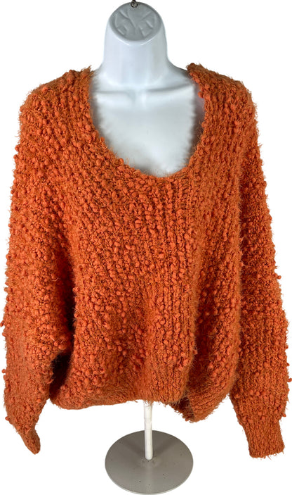 POL Women’s Orange Oversized Knit V-Neck Sweater - L