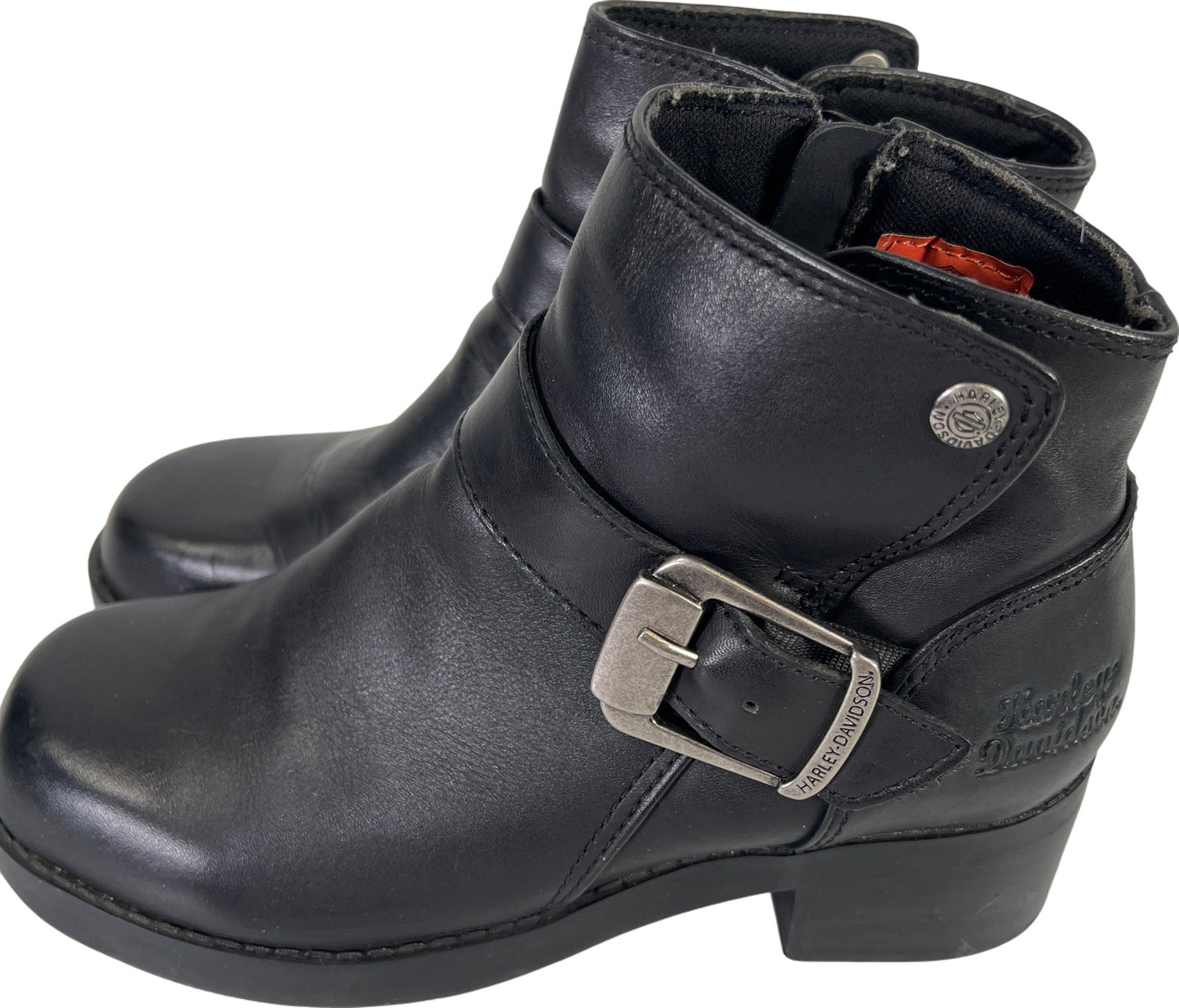 Harley Davidson Women’s Black Leather Block Heel Ankle Boots - 7.5