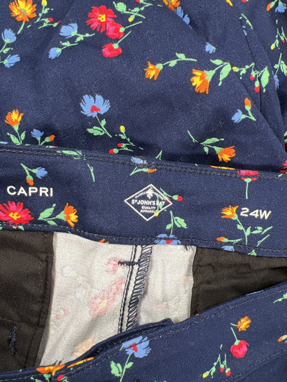 NEW St.Johns Bay Women’s Navy Blue Floral Capri Pants - 24W