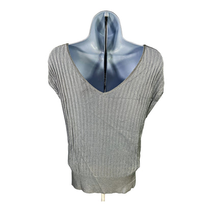 White House Black Market Women’s Silver Metallic Knit Ribbed Top - XS