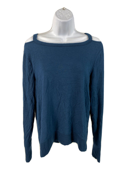 Athleta Women's Blue Long Sleeve Cold Shoulder Terry Knit Shirt - S