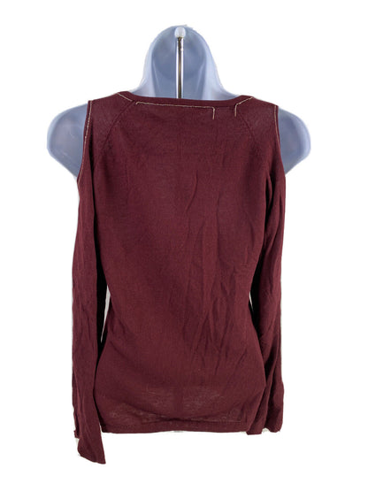 White House Black Market Women's Burgundy Red Cold Shoulder Sweater - XS