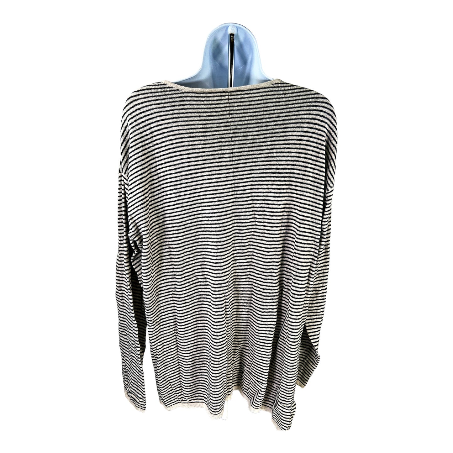 Pure Jill Women’s Gray/Beige Striped Long Sleeve Sweater - L Tall