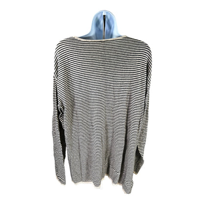 Pure Jill Women’s Gray/Beige Striped Long Sleeve Sweater - L Tall