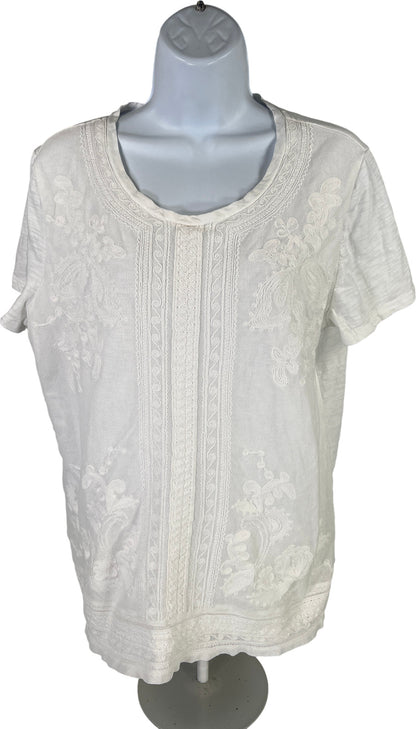 Chico’s Women’s White Embroidered Short Sleeve T-Shirt - 2/US L