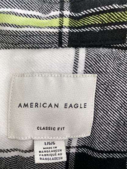 NEW American Eagle Men’s Black/Green Plaid Classic Fit Flannel Shirt - L