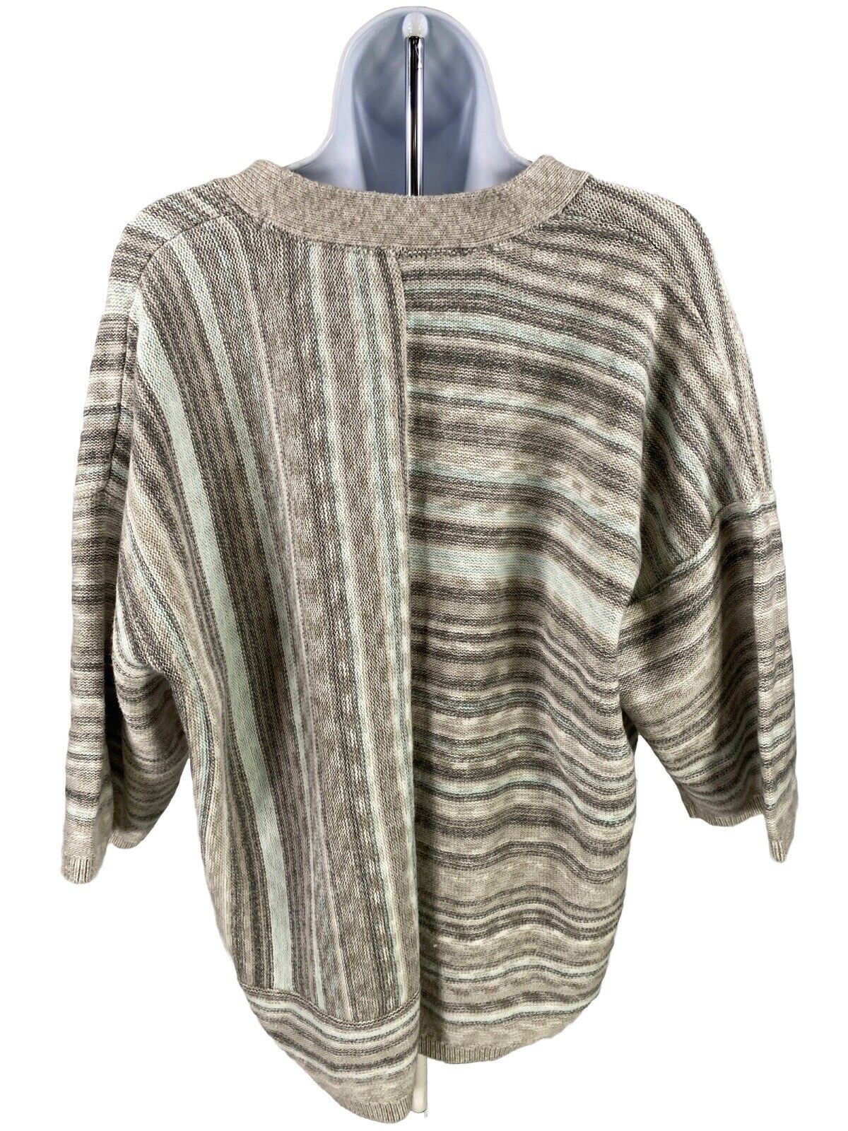 Pure J.Jill Women’s Gray Striped Short Sleeve Cardigan Sweater -  M Petite